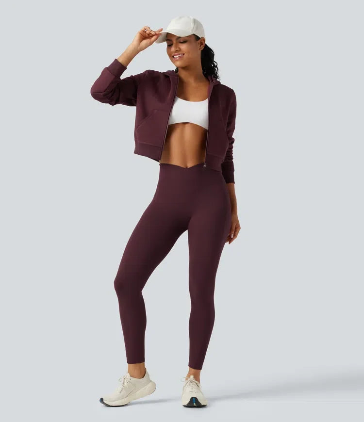 Hooded Long Sleeve Fleece Workout Sweatshirt with Pockets