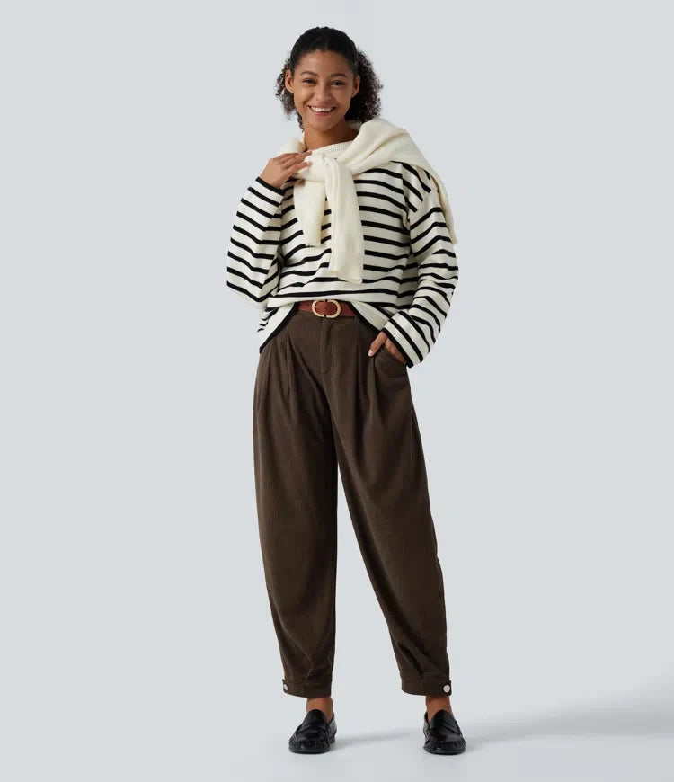 Mid Rise Corduroy Casual Balloon Joggers with Pockets