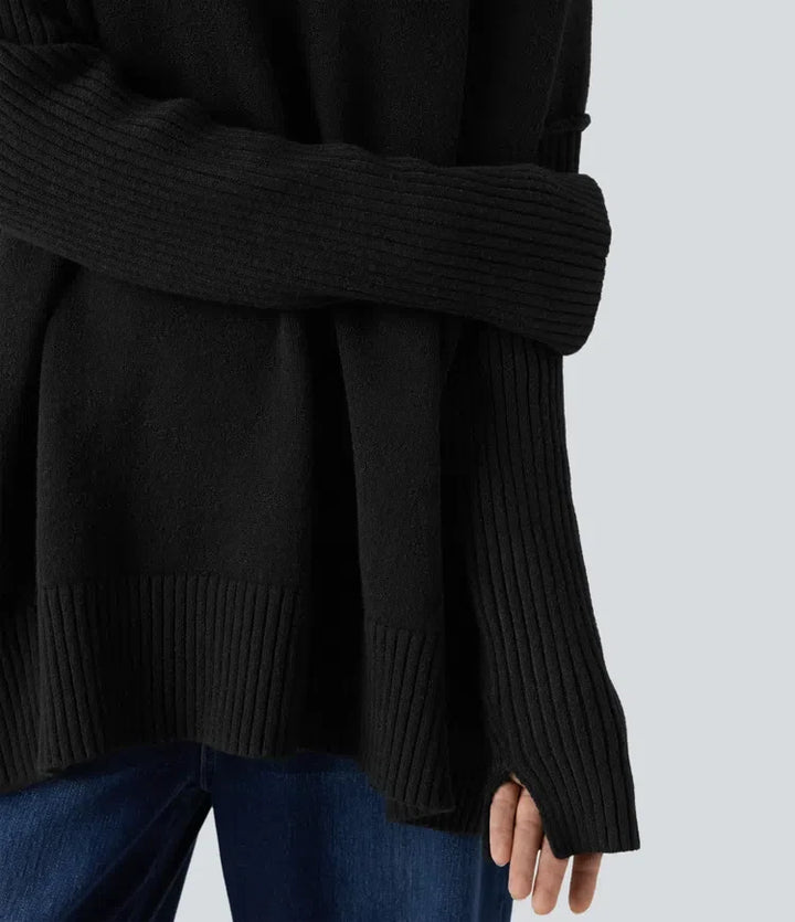 V-neck Reglan Long Sleeve Relaxed Fit Casual Jumper