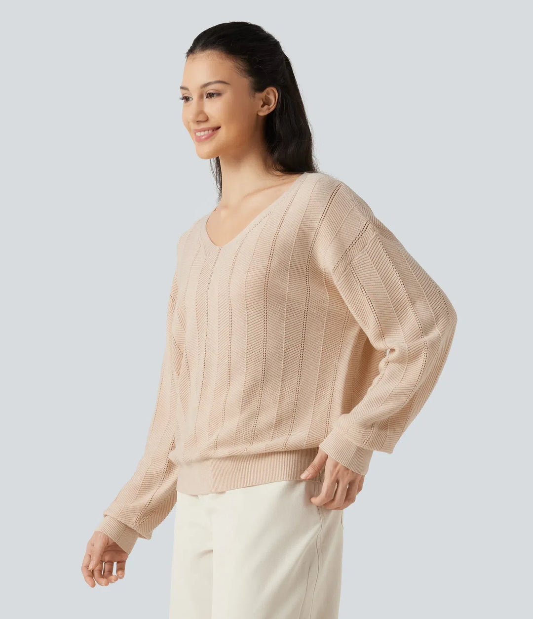 V Neck Long Sleeve Casual Wool-Blend Jumper