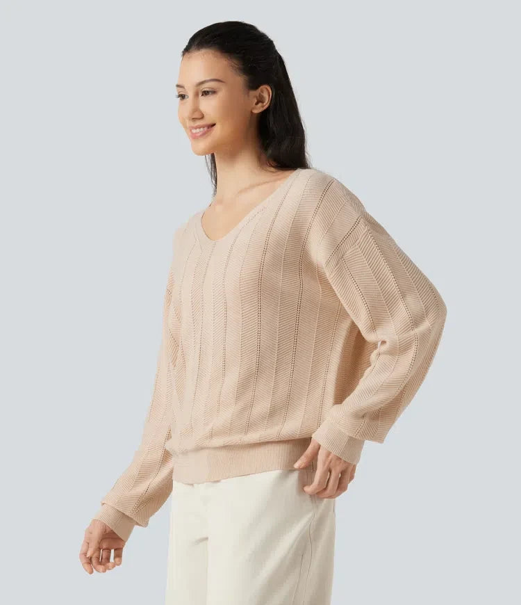 V Neck Long Sleeve Casual Wool-Blend Jumper