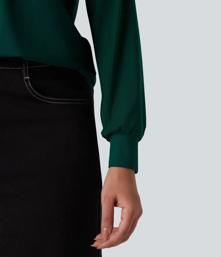 Round Neck Raglan Long Sleeve Contrast Mesh Casual Blouse