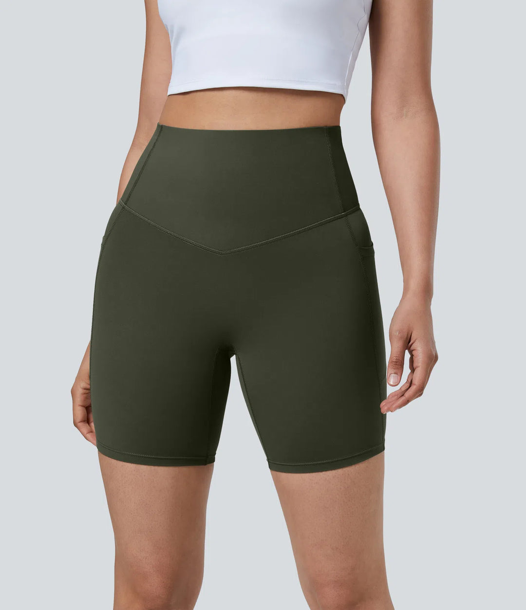 Halara UltraSculpt High Waisted Tummy Control Pocket Shaping Training Biker Shorts 7&