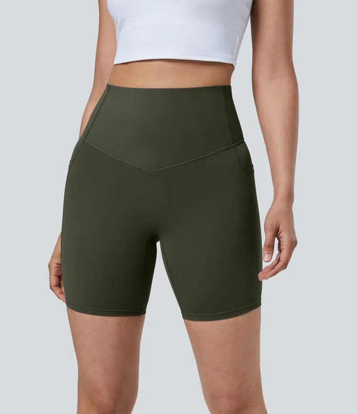 Halara UltraSculpt High Waisted Tummy Control Pocket Shaping Training Biker Shorts 7&