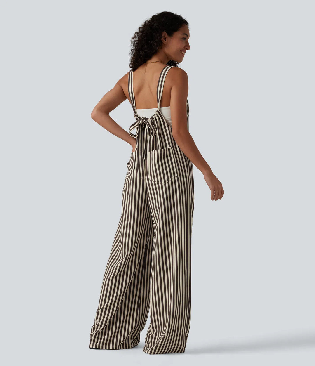 Tie-back Stripes Casual Baggy Dungarees with Pockets