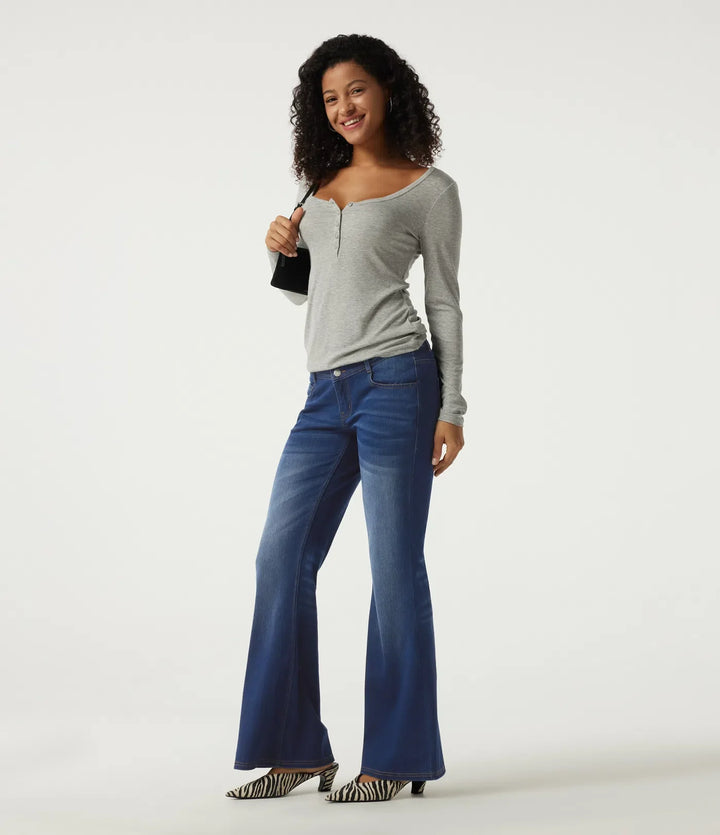 Halara Flex Mid Rise Flare Casual Jeans with Pockets