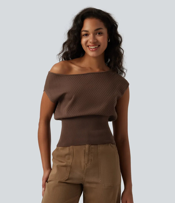 One-shoulder Short Sleeve Casual Jumper
