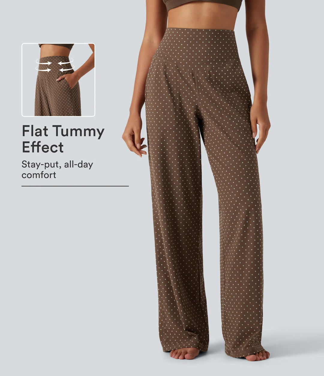Halara UltraSculpt Flocked High Waisted Tummy Control Straight Leg Polka Dot Yoga Trousers with Pockets
