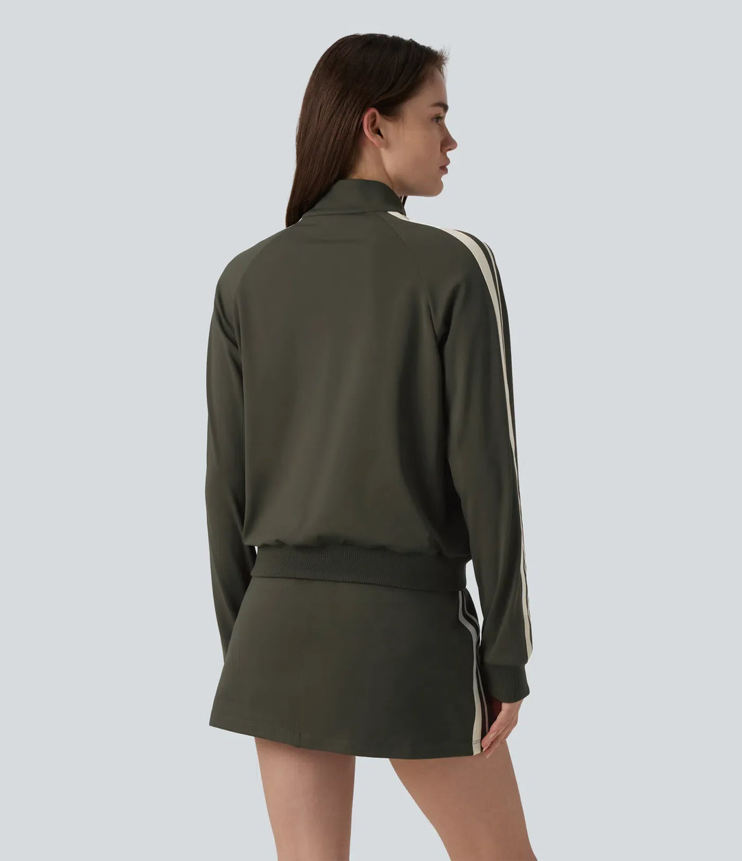 DayStretch Stand Collar Color Block Stripes Workout Jacket with Pockets