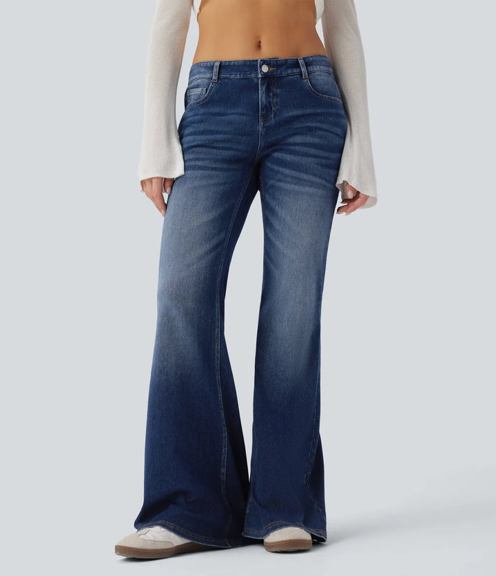 Halara Flex Low Rise Flared Washed Casual Jeans with Pockets