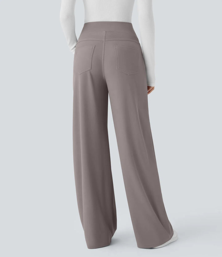 Halara Flex High Waisted Tummy Control Pockets Wide Leg Micro Waffle Work Trousers