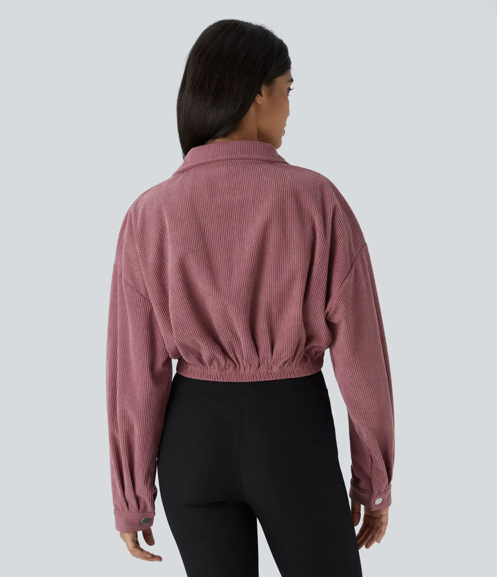 Pocket Cropped Corduroy Casual Jacket