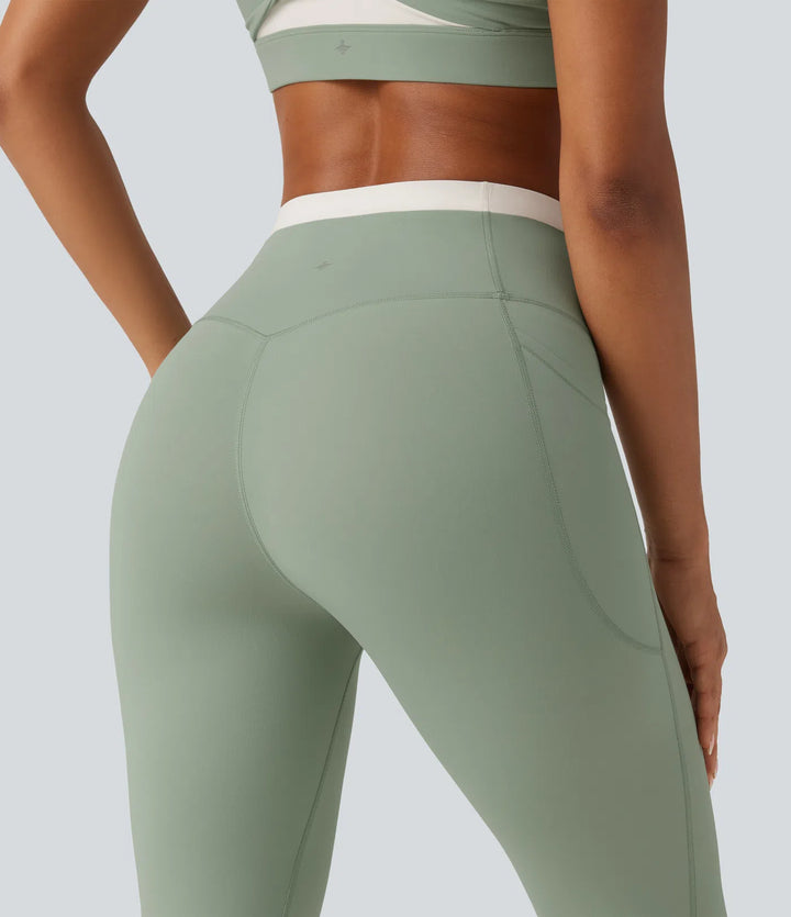 Halara UltraSculpt High Waisted Tummy Control colourBlock Skinny Yoga Leggings with Pockets