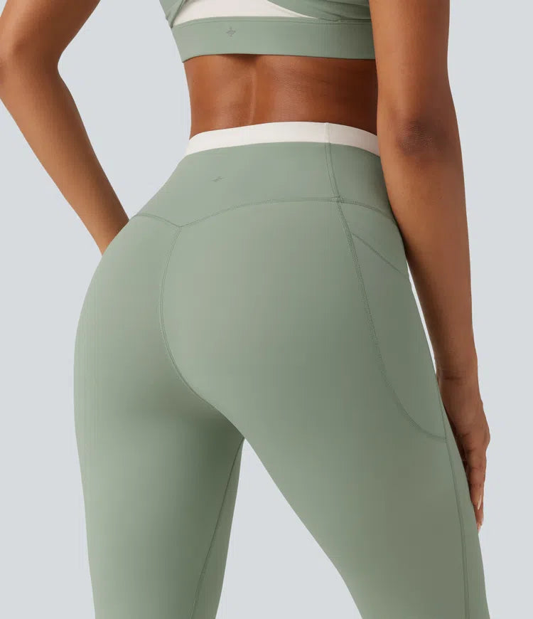 Halara UltraSculpt High Waisted Tummy Control colourBlock Skinny Yoga Leggings with Pockets