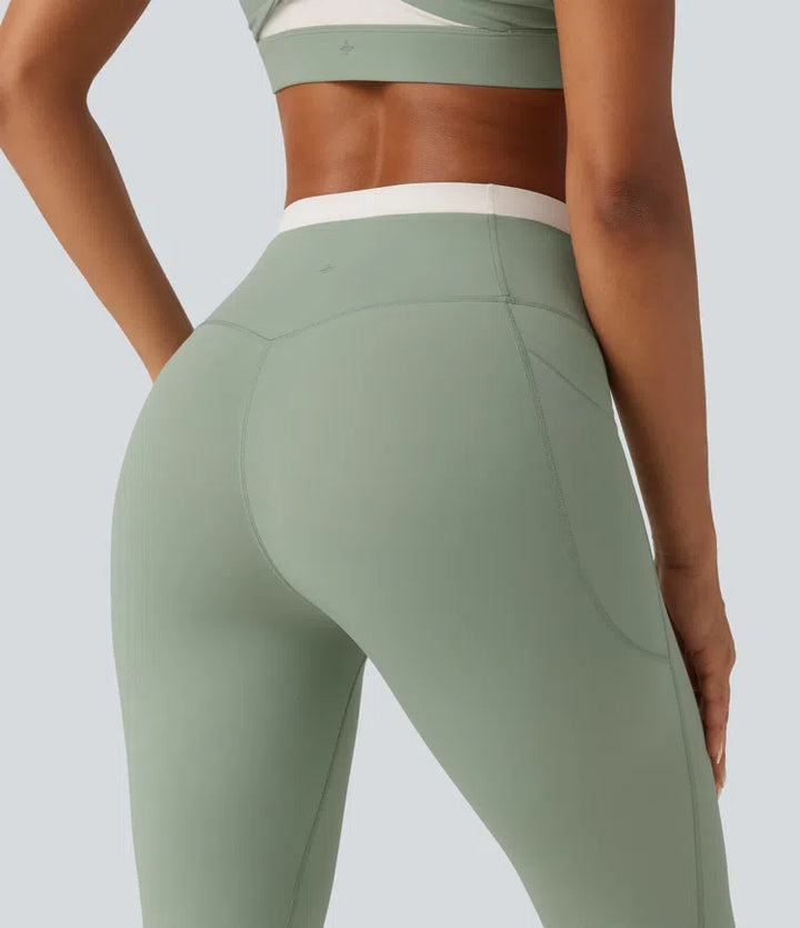 Halara UltraSculpt High Waisted Tummy Control colourBlock Skinny Yoga Leggings with Pockets