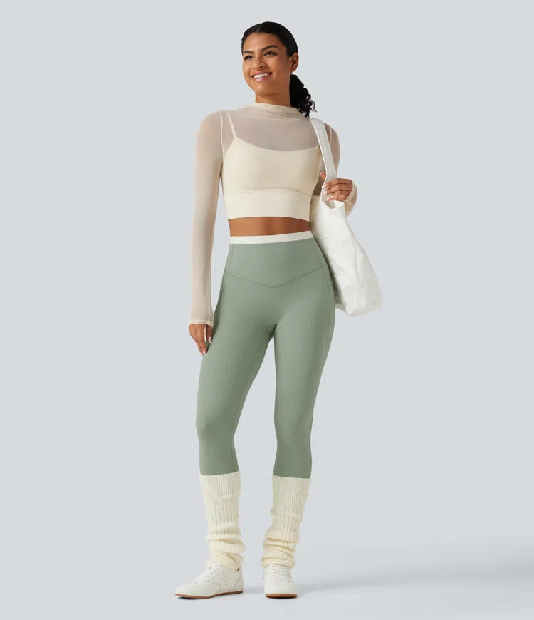 Halara UltraSculpt High Waisted Tummy Control colourBlock Skinny Yoga Leggings with Pockets