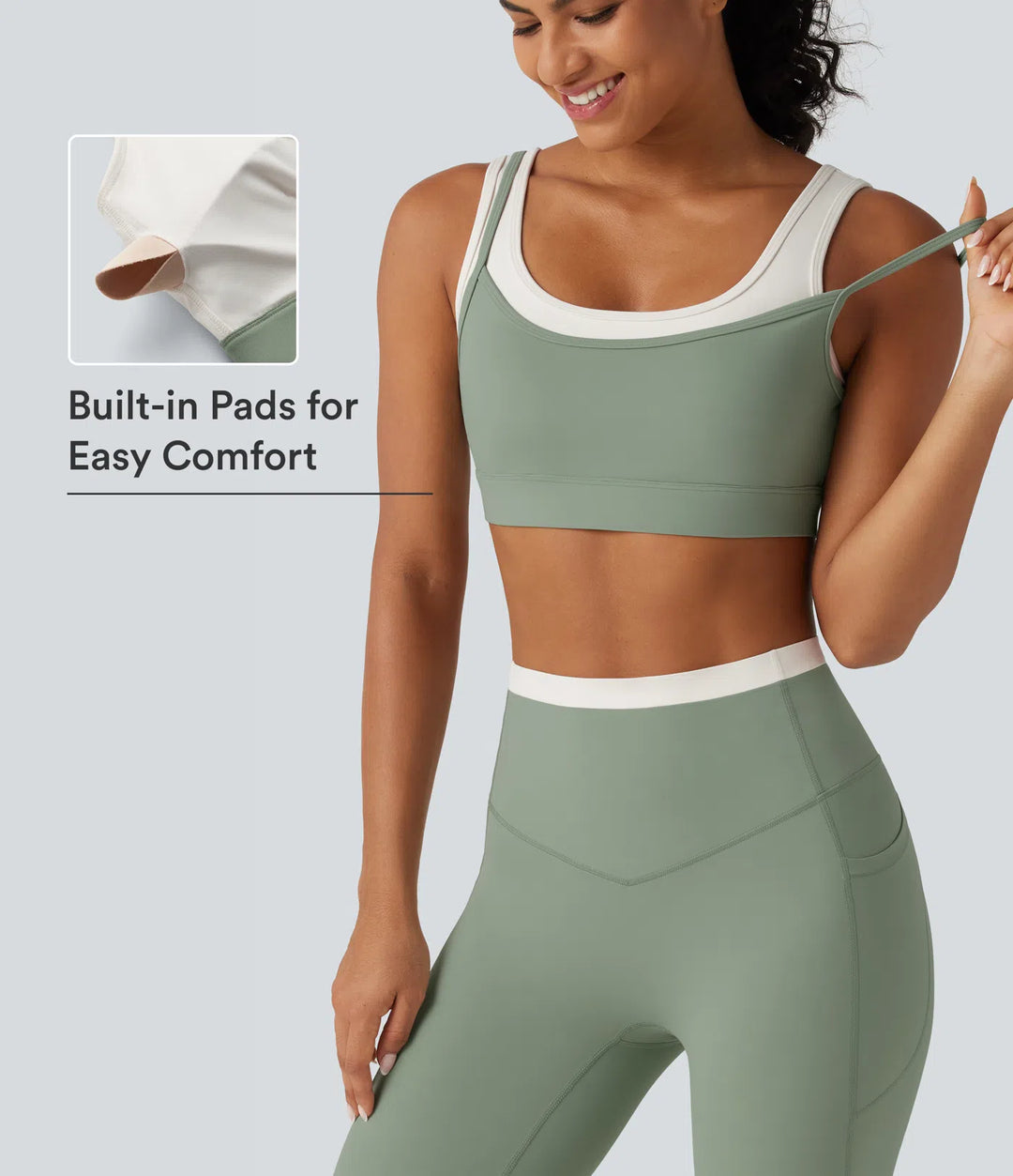 Halara UltraSculpt Medium Support U Neck Built-in Bra Twisted colourBlock Yoga Sports Bra