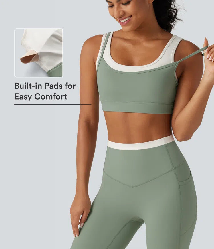 Halara UltraSculpt Medium Support U Neck Built-in Bra Twisted colourBlock Yoga Sports Bra