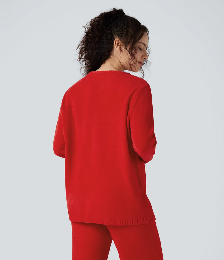 Round Neck Long Sleeve Jumper Knit Lounge Top