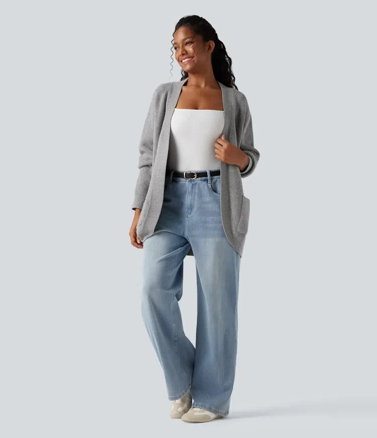 Open Front Long Sleeve Casual Cardigan with Pockets
