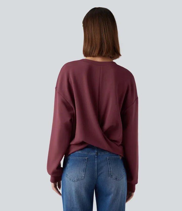 SpacerTek Round Neck Long Sleeve Twist-back Casual Sweatshirt