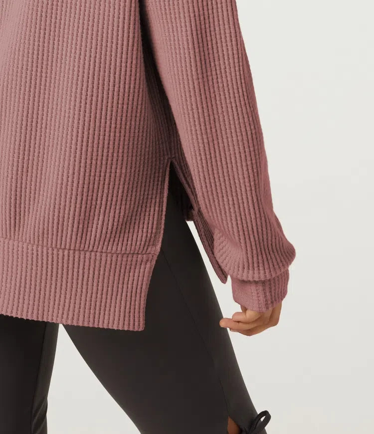 Round Neck Long Sleeve Slit Hem Casual Sweatshirt