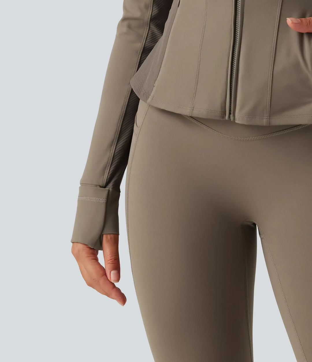 Halara UltraSculpt Hooded Long Sleeve Ruffle Hem Yoga Track Jacket with Pockets and  Thumb Holes