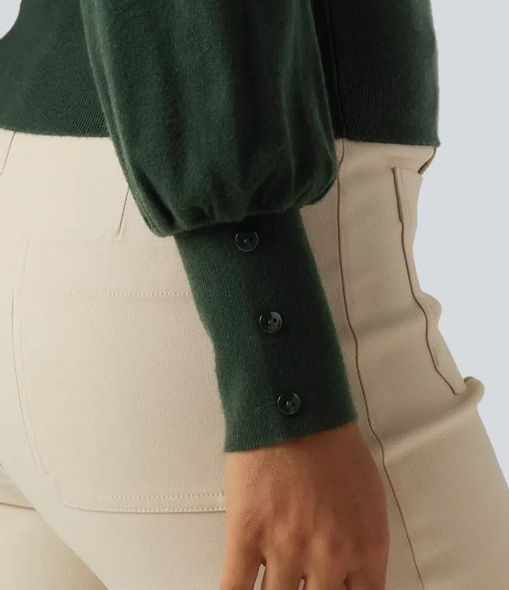 V Neck Bishop Long Sleeve Work Cardigan