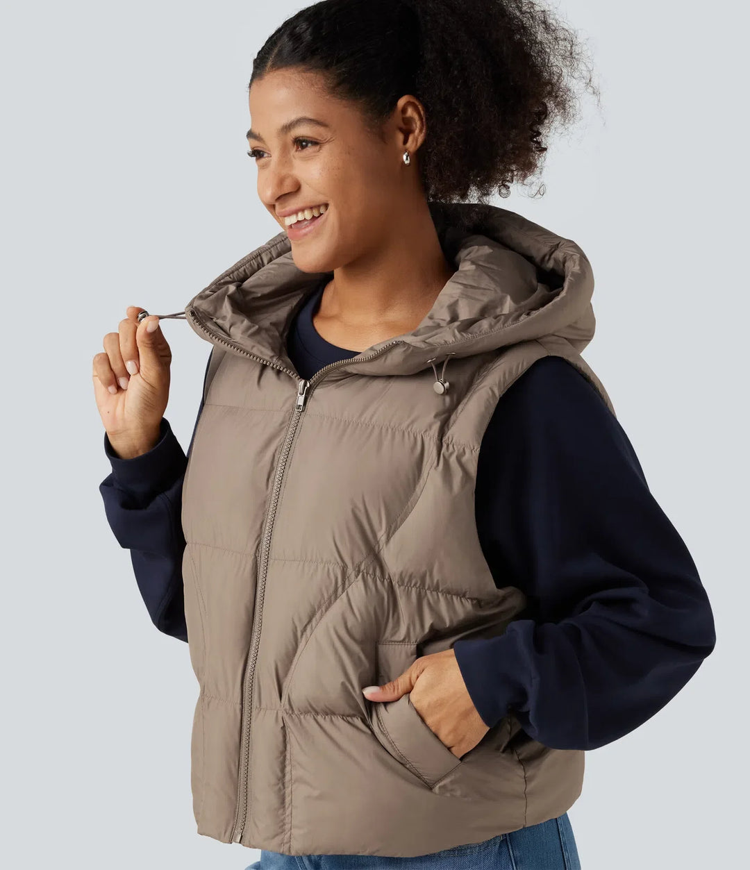 Hooded Casual Padded Vest with Pockets