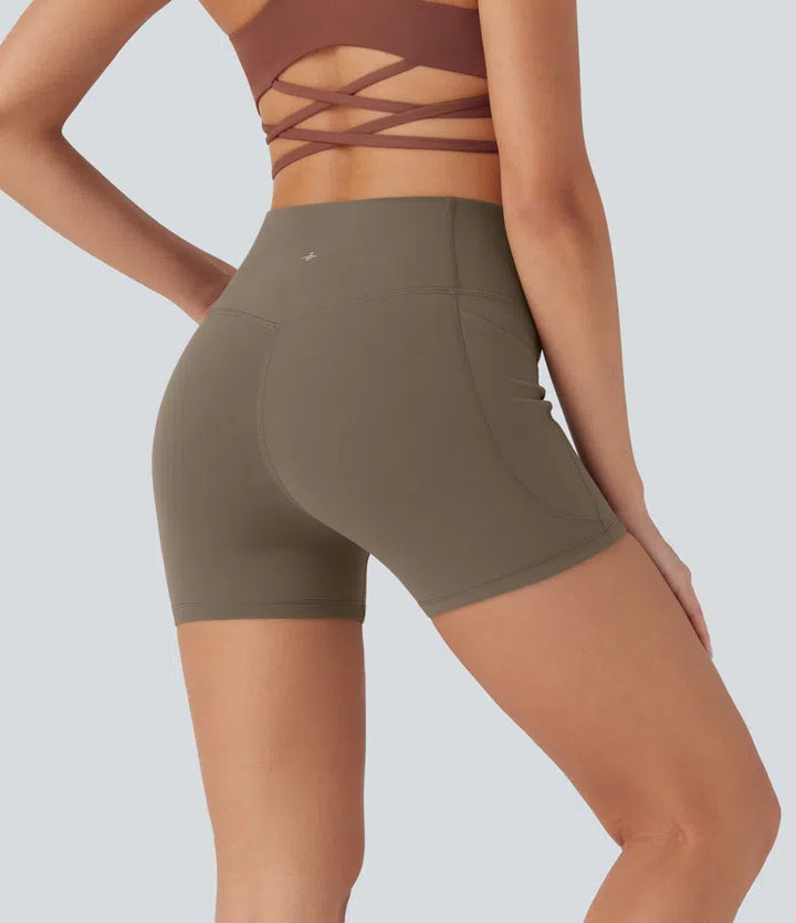 Halara UltraSculpt High Waisted Tummy Control Pocket Shaping Training Biker Shorts 3&