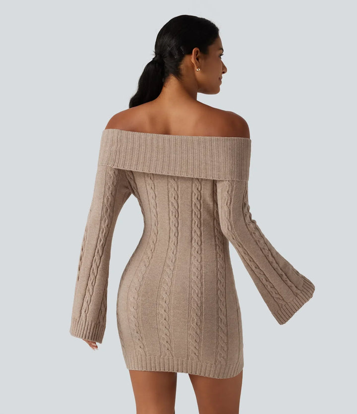 Off Shoulder Bell Long Sleeve Bodycon Mini Casual Jumper Dress