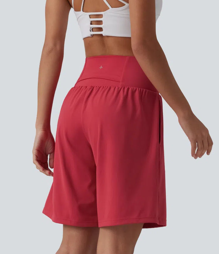 SoftlyZero Airy Super High Waisted 2-in-1 InstantCool Yoga Shorts 9" with Pockets