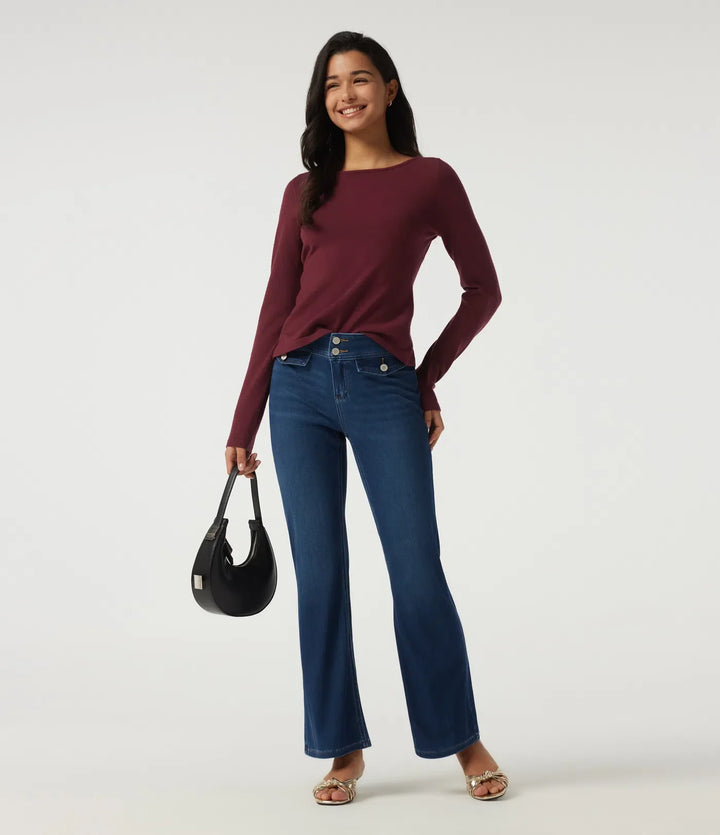 Boat Neck Long Sleeve Contrast Lace Cut Out Back Casual Jumper