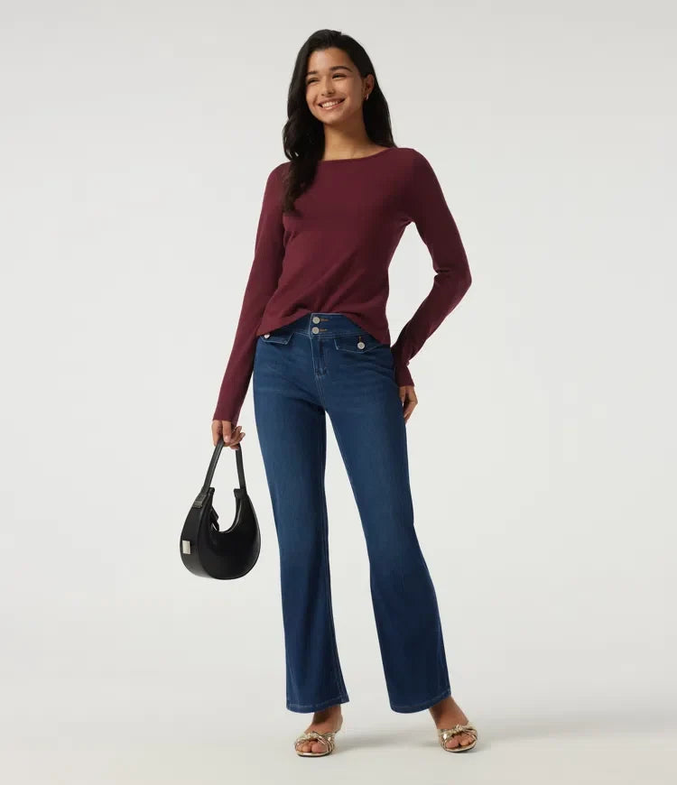 Boat Neck Long Sleeve Contrast Lace Cut Out Back Casual Jumper