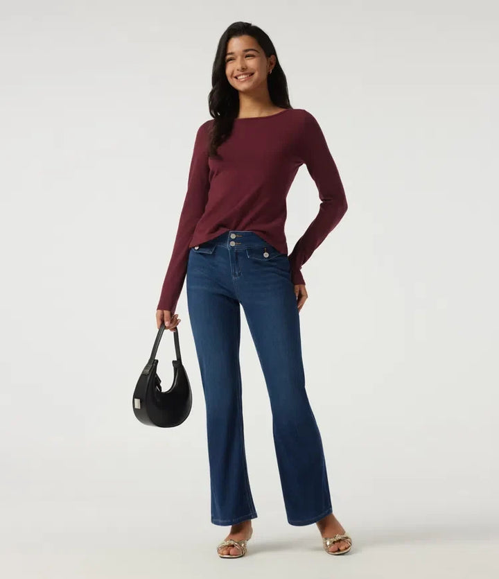 Boat Neck Long Sleeve Contrast Lace Cut Out Back Casual Jumper