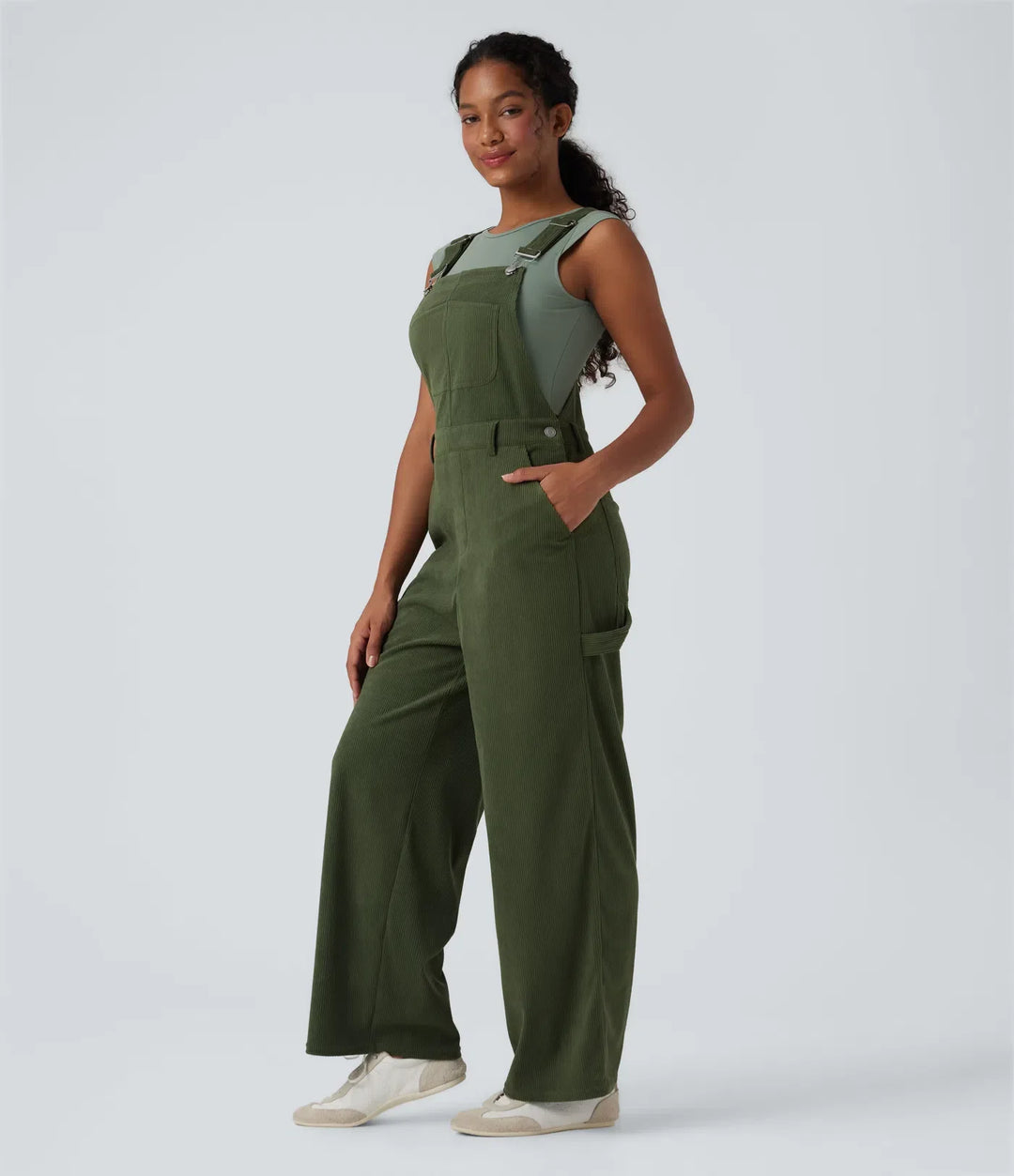 Corduroy Straight Leg Casual Overalls with Pockets
