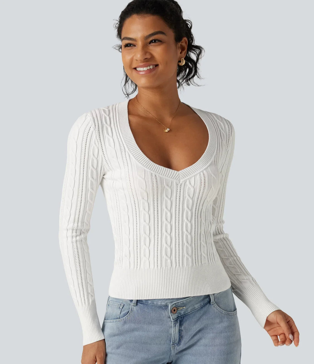 V Neck Long Sleeve Casual Jumper