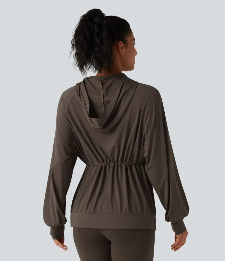Hooded Long Sleeve Drawstring InstantCool Yoga Jacket with Pockets-UPF50+
