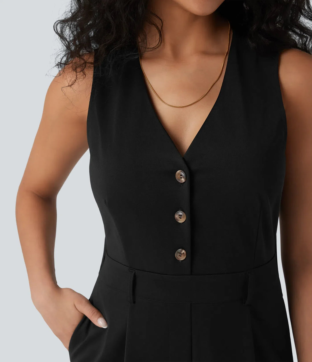 V-neck Sleeveless Casual Vest Jumpsuit with Pockets-Easy Peezy