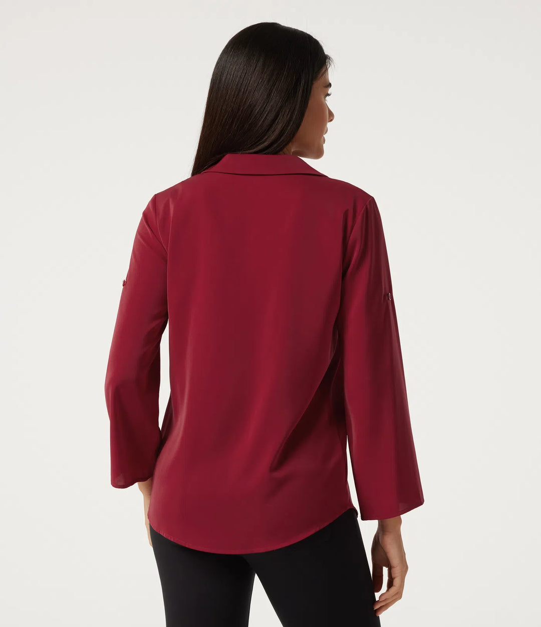 Wrinkle Recovery V Neck Long Sleeve Work Shirt with Pocket
