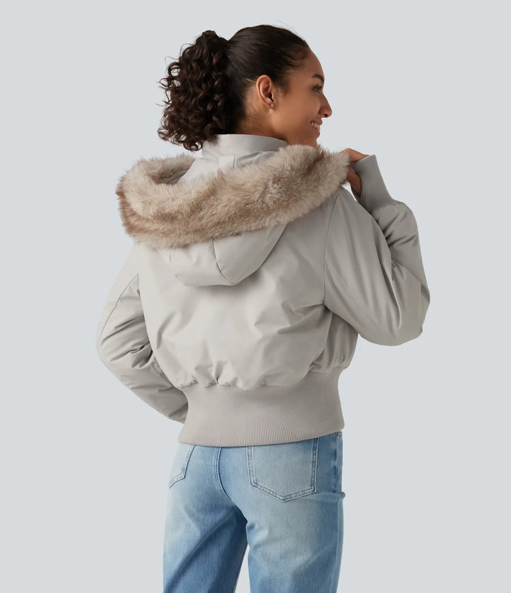 Hooded Long Sleeve Casual Padded Jacket with Pockets and Thumbholes