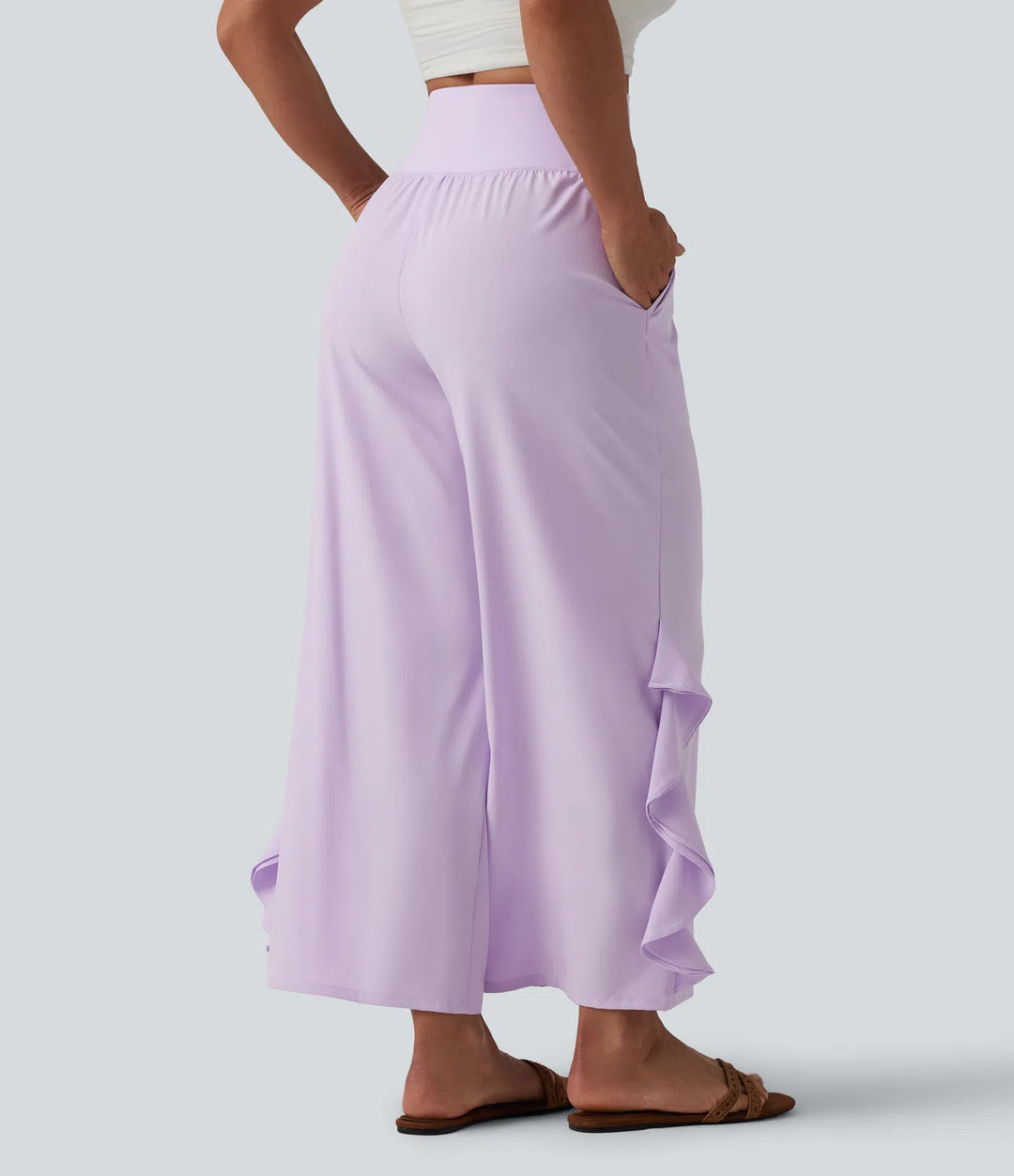 Breezeful High Waisted Ruffle Wide Leg Quick Dry Trousers with Pockets
