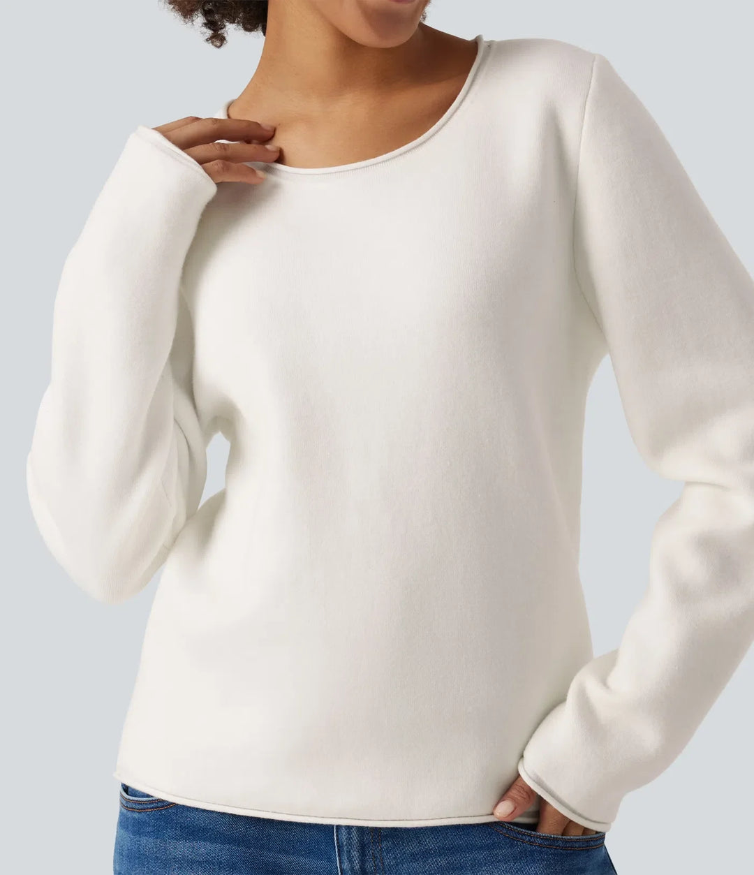 Round Neck Dropped Shoulder Long Sleeve Jumper