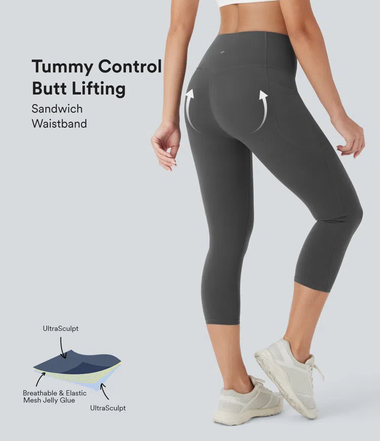 Halara UltraSculpt High Waisted Butt Lifting Tummy Control Pocket Shaping Capri Training Leggings