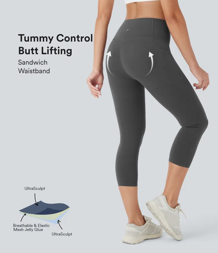 Halara UltraSculpt High Waisted Butt Lifting Tummy Control Pocket Shaping Capri Training Leggings