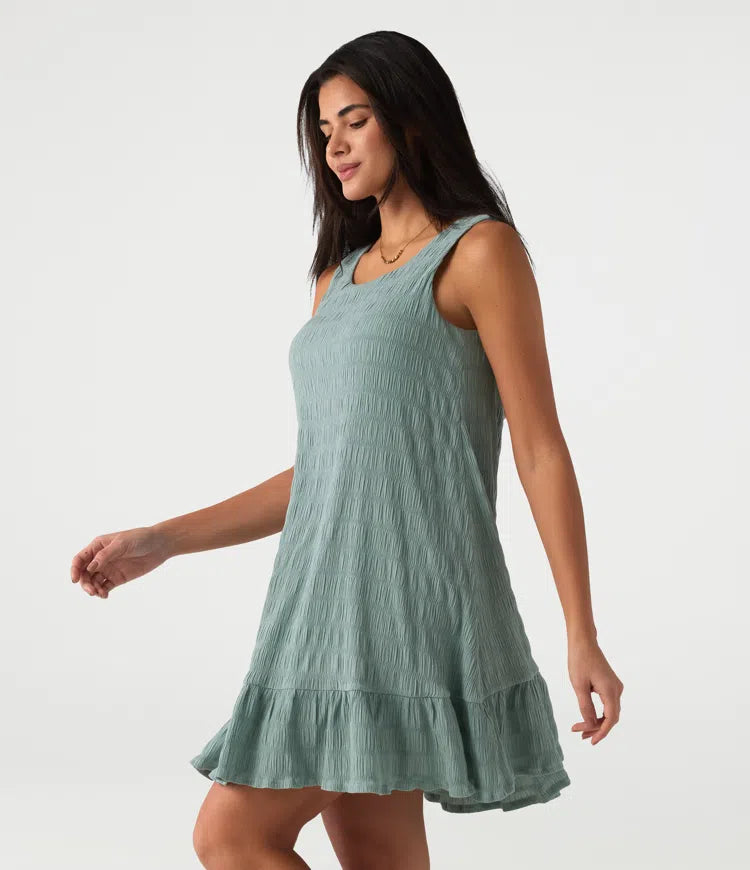 Round Neck Built-in Bra Sleeveless Ruffle Hem Mini Casual Dress