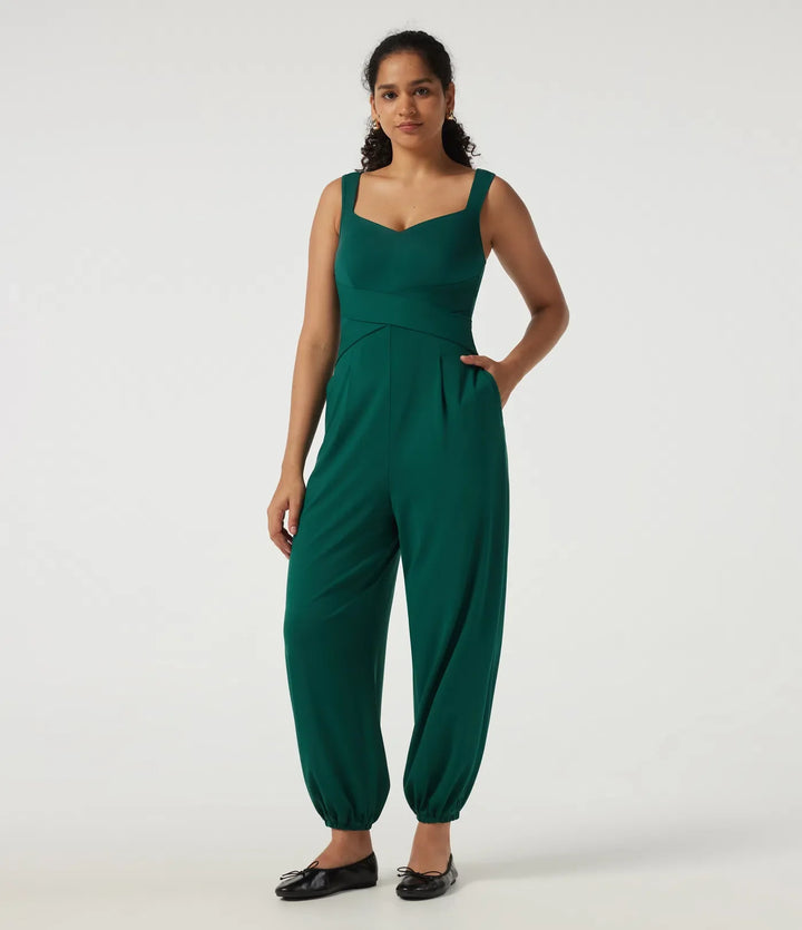 Diamond Collar Sleeveless Casual Jumpsuit with Built-in Bra and Pockets -Easy Peezy Edition
