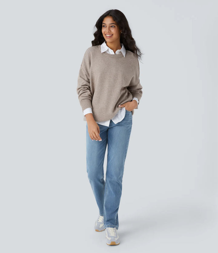 Round Neck Dropped Shoulder Long Sleeve Casual Jumper