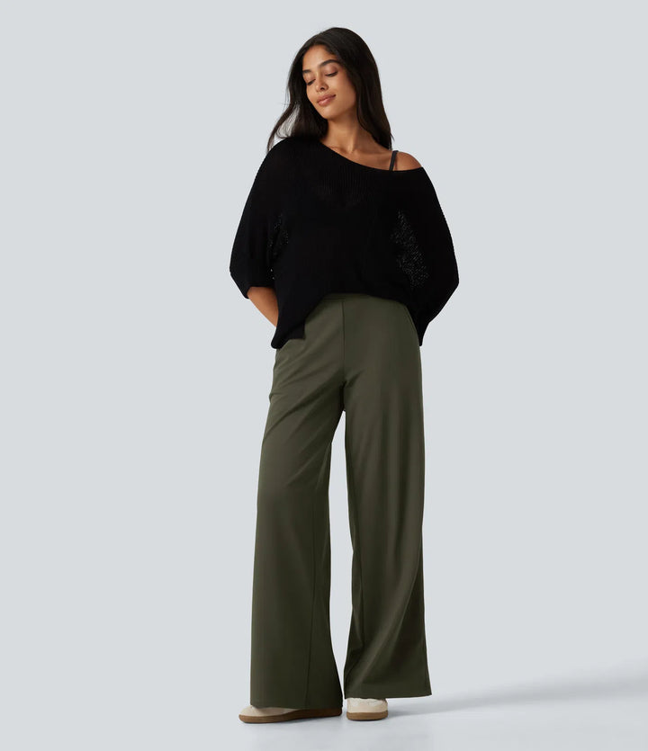 DayStretch High Waisted Wide Leg Casual Trousers with Pockets