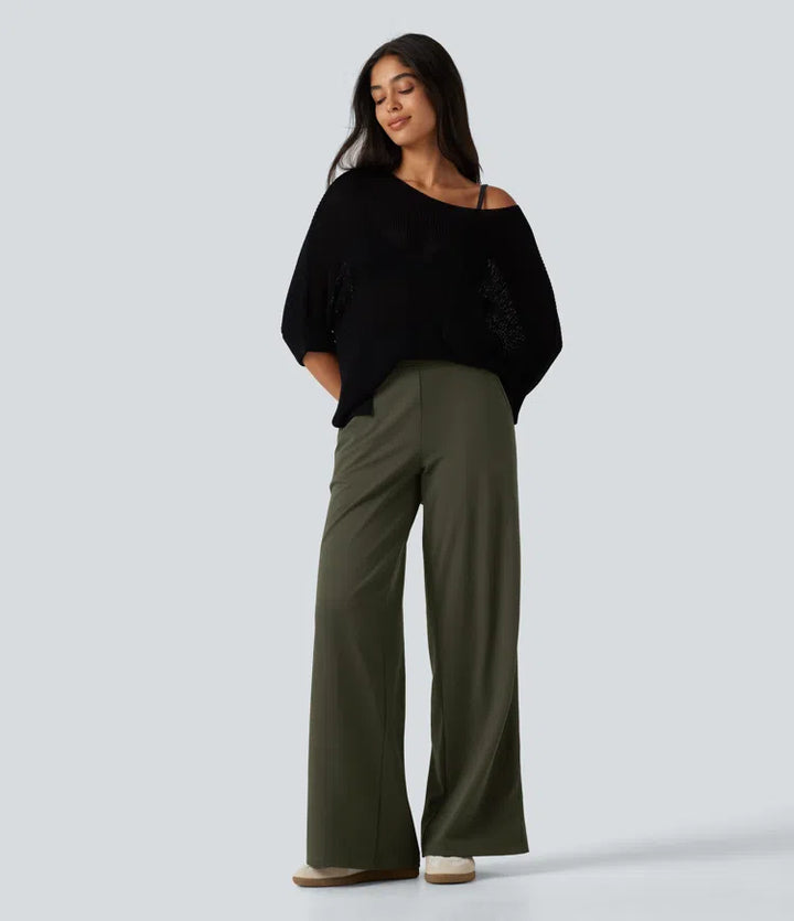 DayStretch High Waisted Wide Leg Casual Trousers with Pockets